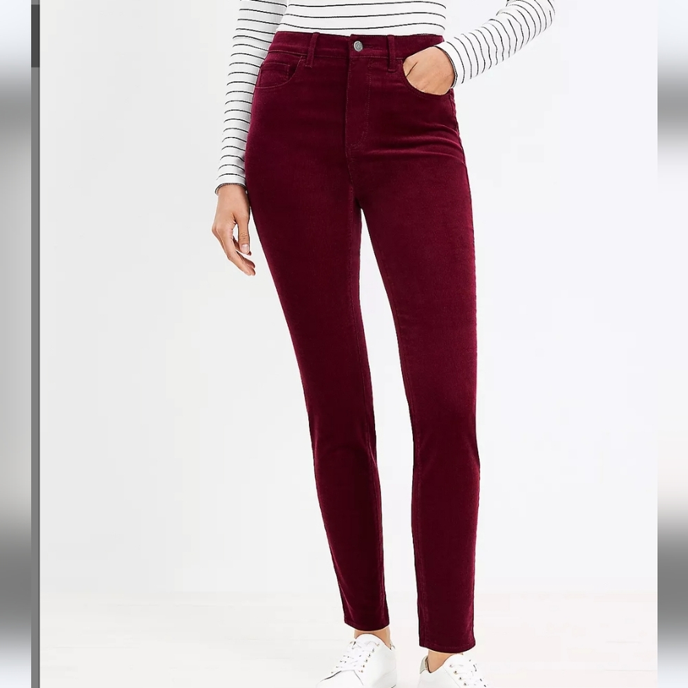 LOFT Bordeaux Wine Velvet Modern Skinny Jean Pant